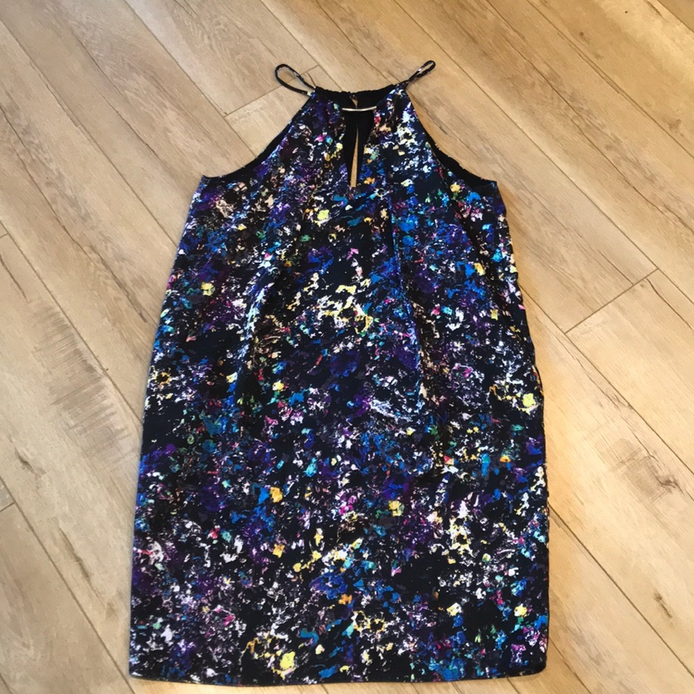 Black night out halter dress with multicolor